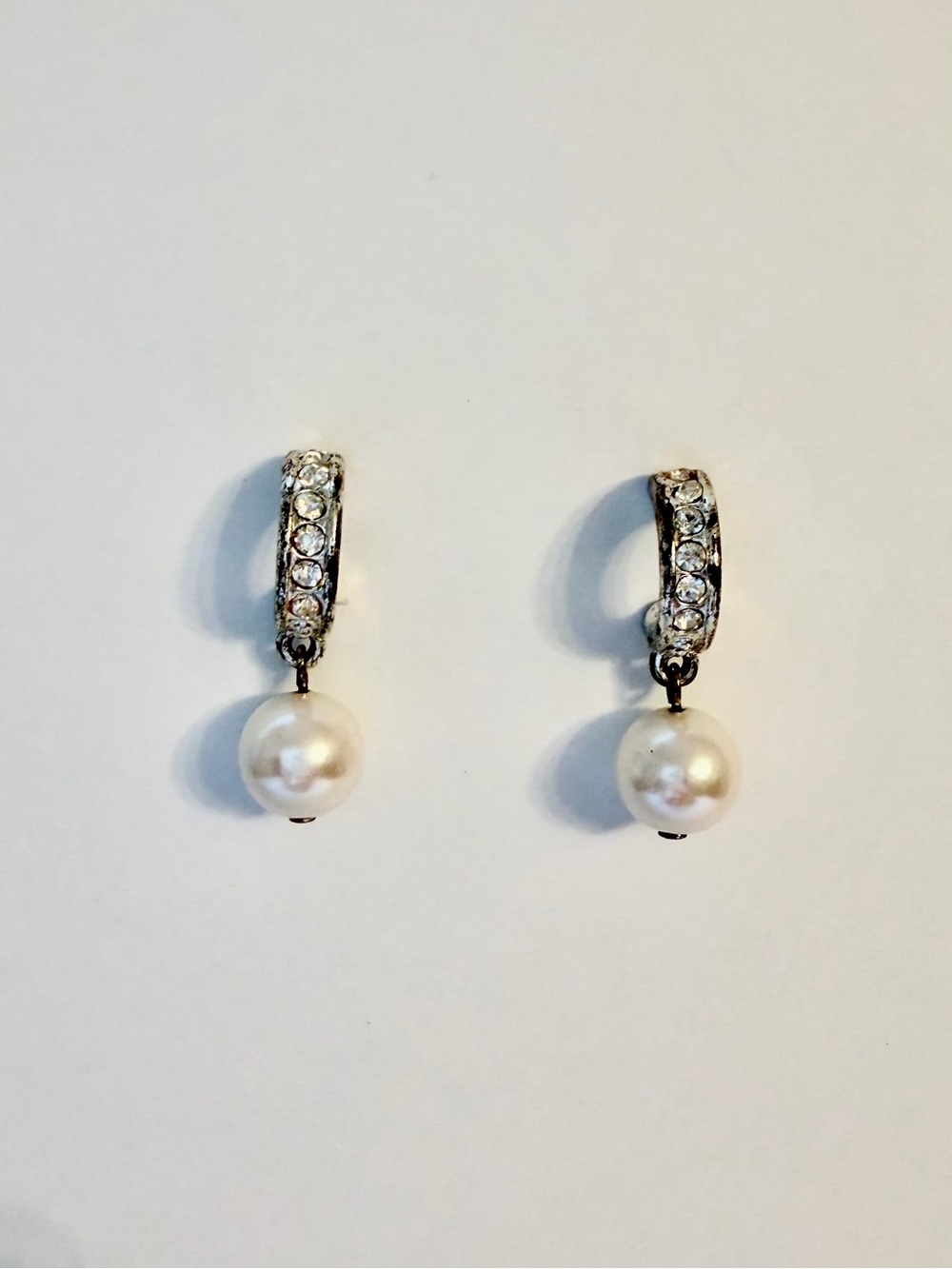 Classic Pearl Drop Rhinestone Hoop Earrings - White Pearls